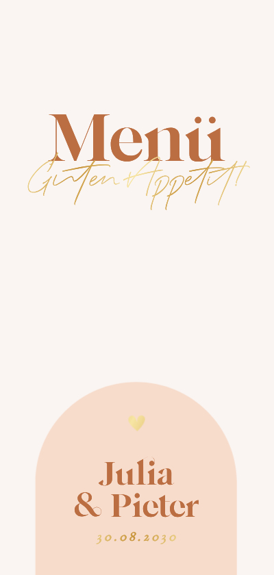 Hochzeitskarten - Menükarte grafisch Bogen Orange Beige