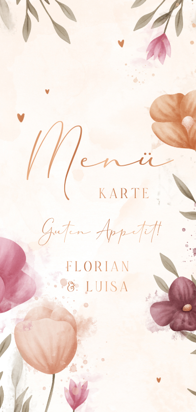 Hochzeitskarten - Menükarte Hochzeit elegante Blumen Aquarell