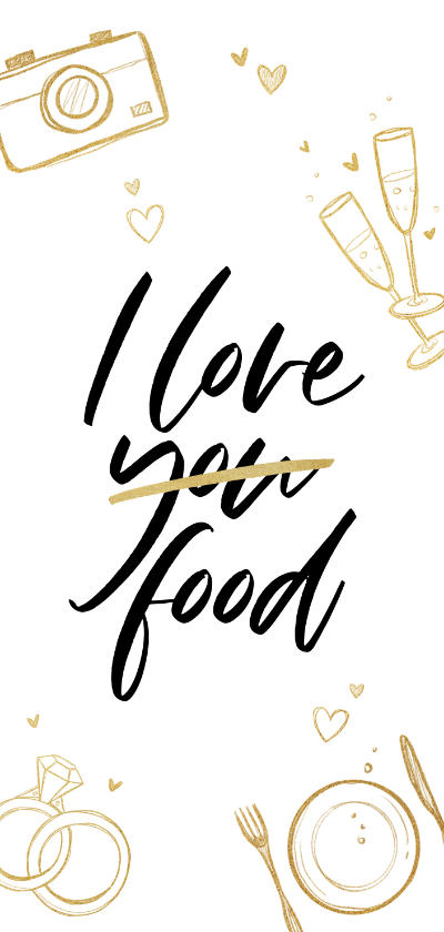 Hochzeitskarten - Menükarte Hochzeit 'I love food' Doodles