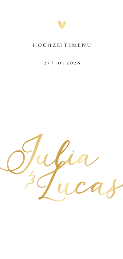 Hochzeitskarten - Menükarte Hochzeit Namen in Gold