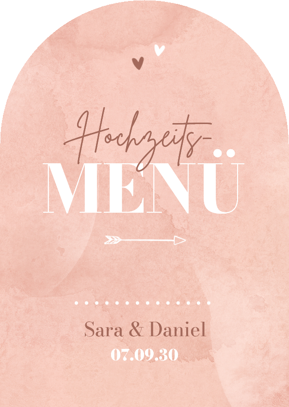 Hochzeitskarten - Menükarte Hochzeit rosa Aquarell Bogenkarte