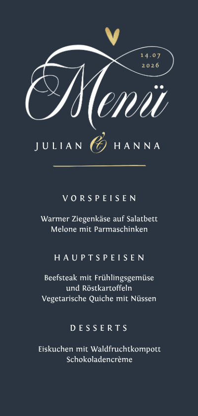 Hochzeitskarten - Menükarte Hochzeit Schreibschrift