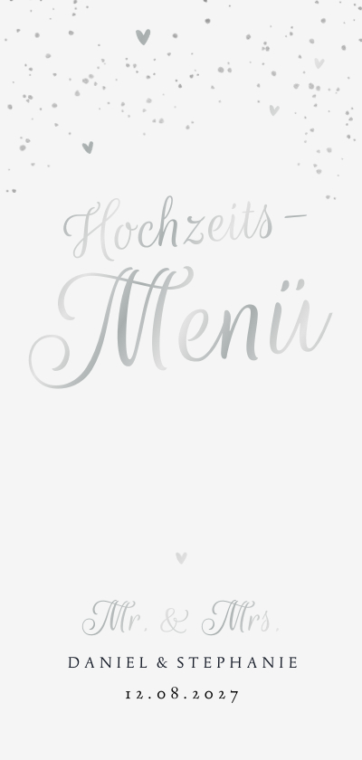 Hochzeitskarten - Menükarte Hochzeit Silberschrift