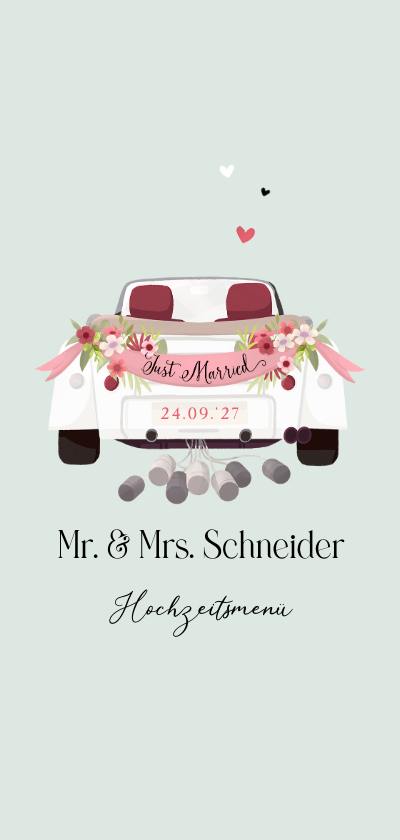 Hochzeitskarten - Menükarte Hochzeit Vintage Cabrio Oldtimer