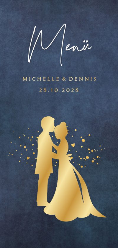 Menükarte Hochzeitsessen Brautpaar Scherenschnitt gold - Hochzeitskarten Hochzeitskarten - Menükarte Hochzeitsessen Brautpaar Scherenschnitt gold