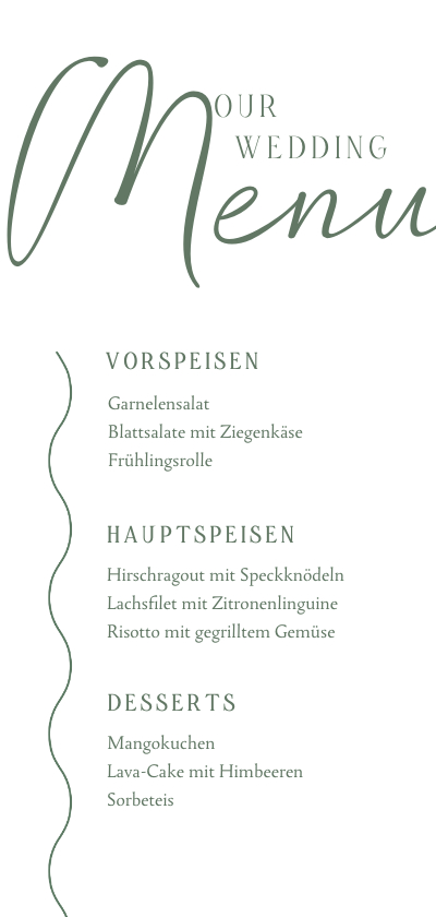 Hochzeitskarten - Menükarte Hochzeitsessen 'Wellenlinien'