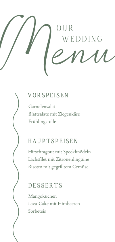 Hochzeitskarten - Menükarte Hochzeitsessen 'Wellenlinien'