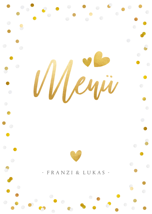 Hochzeitskarten - Menükarte Hochzeitsfeier Goldtext