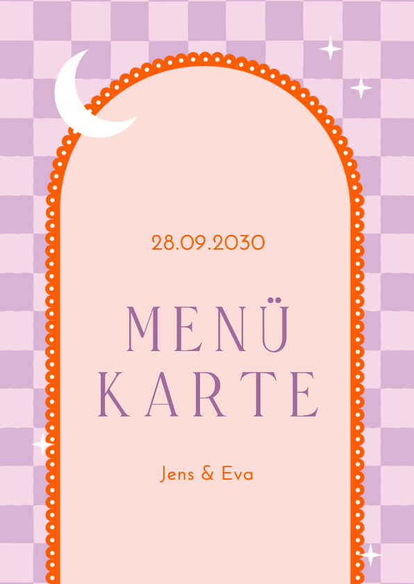 Menükarte Lila Kariert mit Cocktailkarte - Hochzeitskarten Hochzeitskarten - Menükarte Lila Kariert mit Cocktailkarte