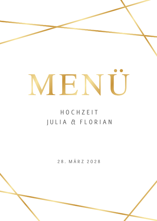 Hochzeitskarten - Menükarte Linienspiel gold