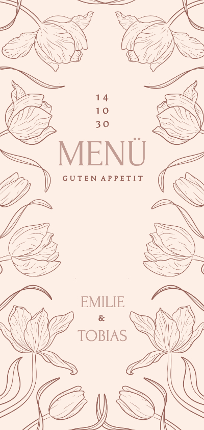 Menükarte Tulpen Linienzeichnung Beige Hochzeit - Hochzeitskarten Hochzeitskarten - Menükarte Tulpen Linienzeichnung Beige Hochzeit