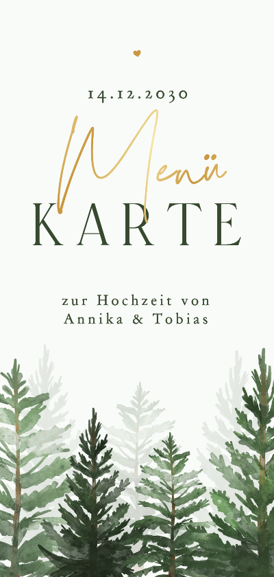 Hochzeitskarten - Menükarte Winter Hochzeit Tannenbäume