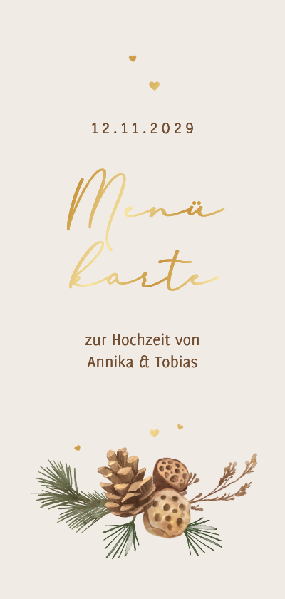 Menükarte Winterhochzeit getrocknete Winterdeko Zweige - Hochzeitskarten Hochzeitskarten - Menükarte Winterhochzeit getrocknete Winterdeko Zweige