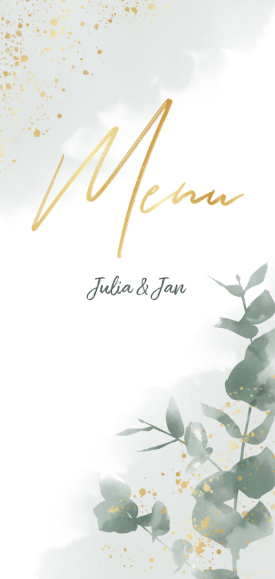 Hochzeitskarten - Menükarte zur Hochzeit Eukalyptus & Gold