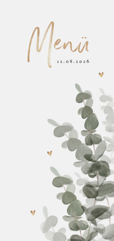 Hochzeitskarten - Menükarte zur Hochzeit Eukalyptusblatt