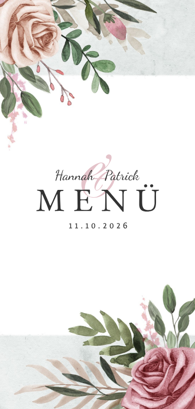 Hochzeitskarten - Menükarte zur Hochzeit Rosen & Marmor