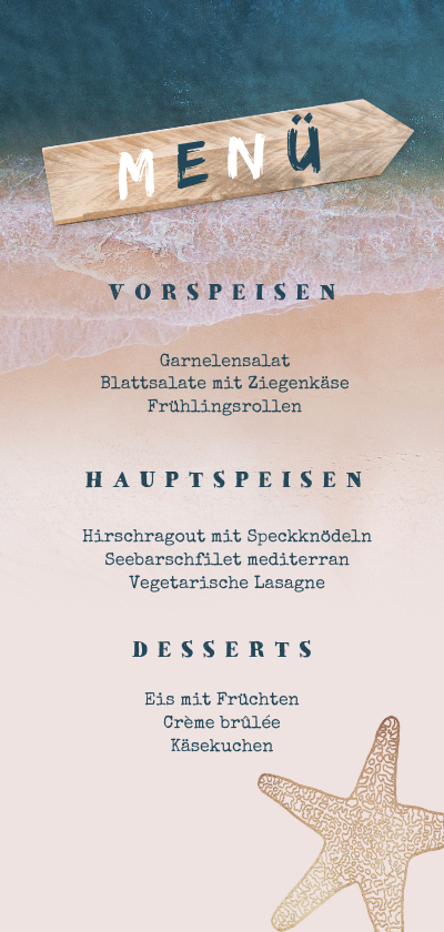 Hochzeitskarten - Menükarte zur Hochzeit Strandsommer