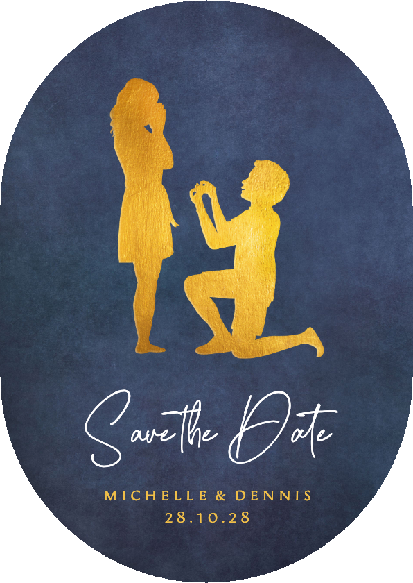 Oval 'Save the Date' Paar Heiratsantrag Scherenschnitt gold - Hochzeitskarten Hochzeitskarten - Oval 'Save the Date' Paar Heiratsantrag Scherenschnitt gold