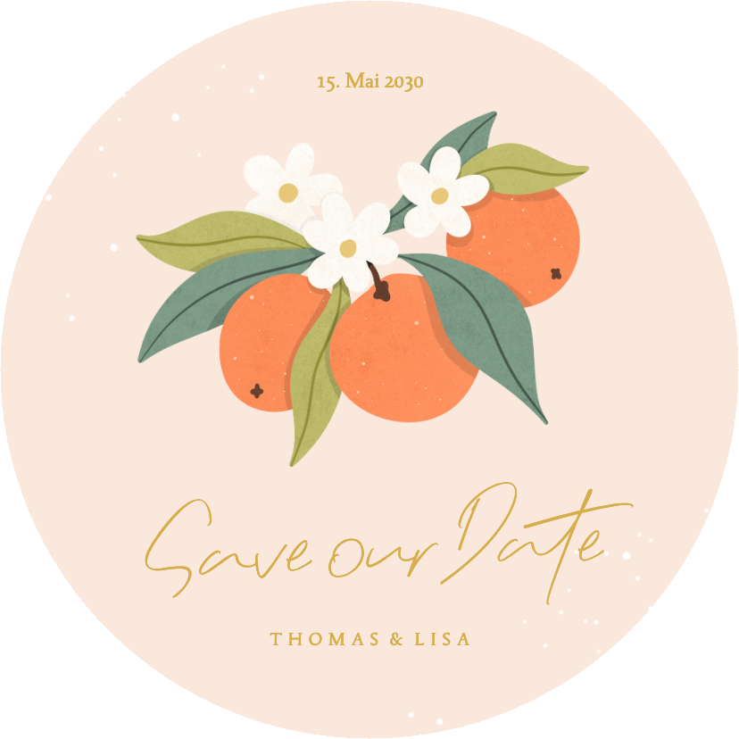Hochzeitskarten - Runde Save-the-Date-Karte Orangenblüten Hochzeitsreise