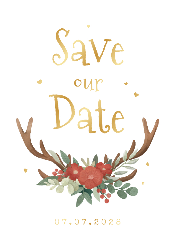 Hochzeitskarten - Save-our-Date-Karte Hochzeit Tracht, Blumen & Geweih