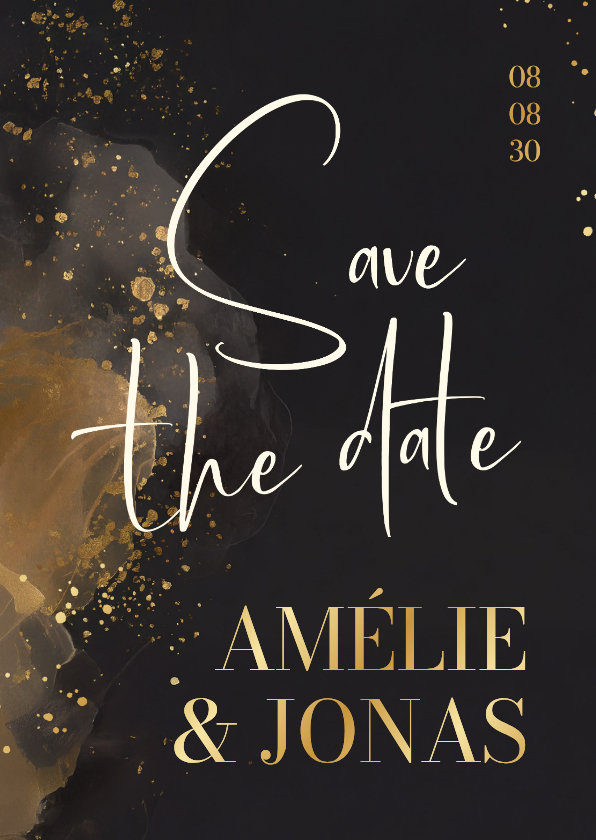 Save the Date Hochzeitskarte Wasserfarbe Grau Gold - Hochzeitskarten Hochzeitskarten - Save the Date Hochzeitskarte Wasserfarbe Grau Gold