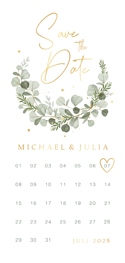 Hochzeitskarten - Save-the-Date-Karte Aquarellzweige Kalender