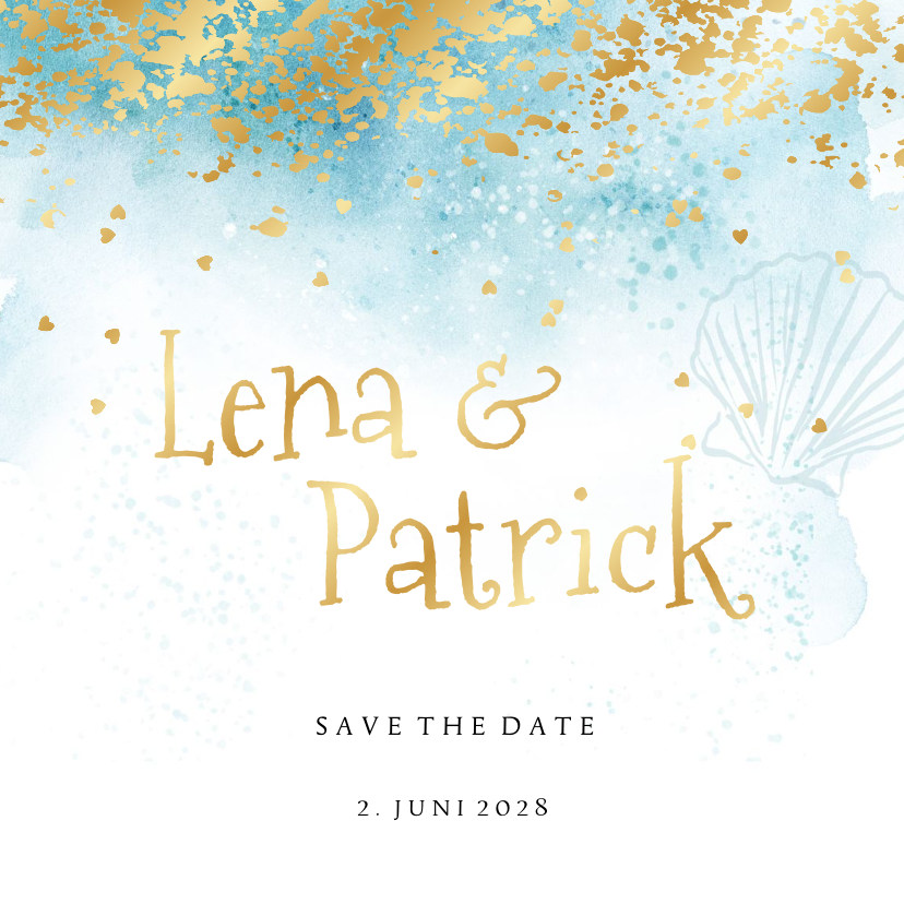 Hochzeitskarten - Save-the-Date-Karte Beachlook & Gold