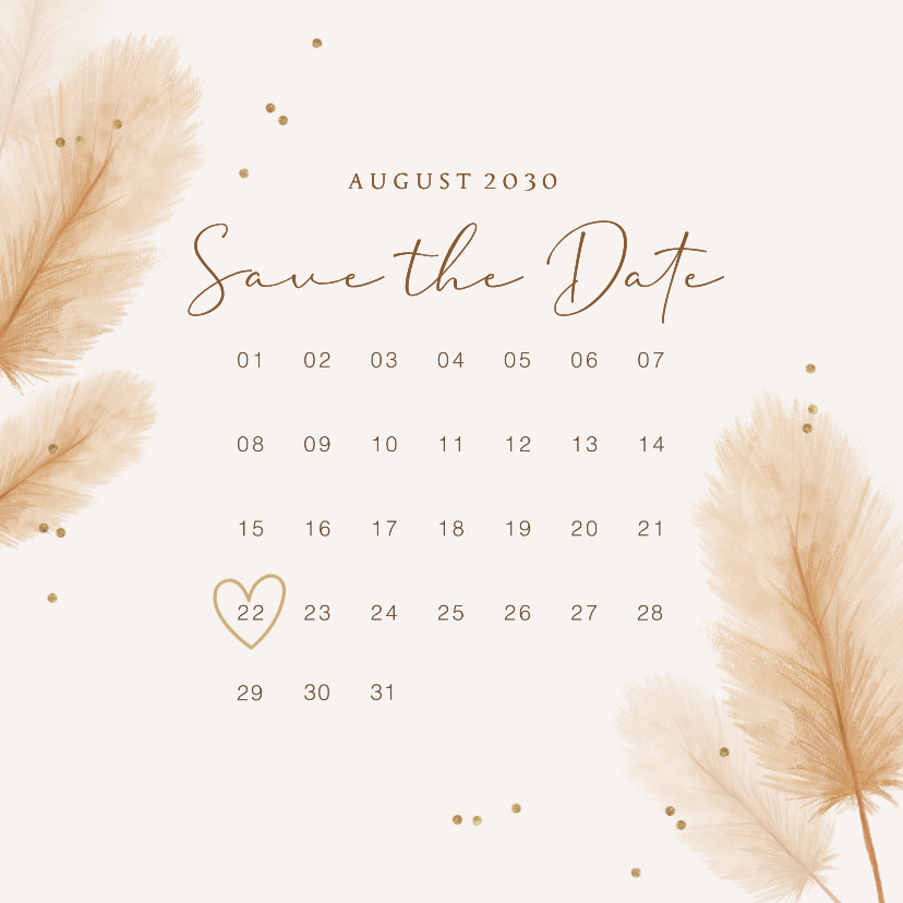 Hochzeitskarten - Save-the-Date-Karte Boho Kalender Pampasgras
