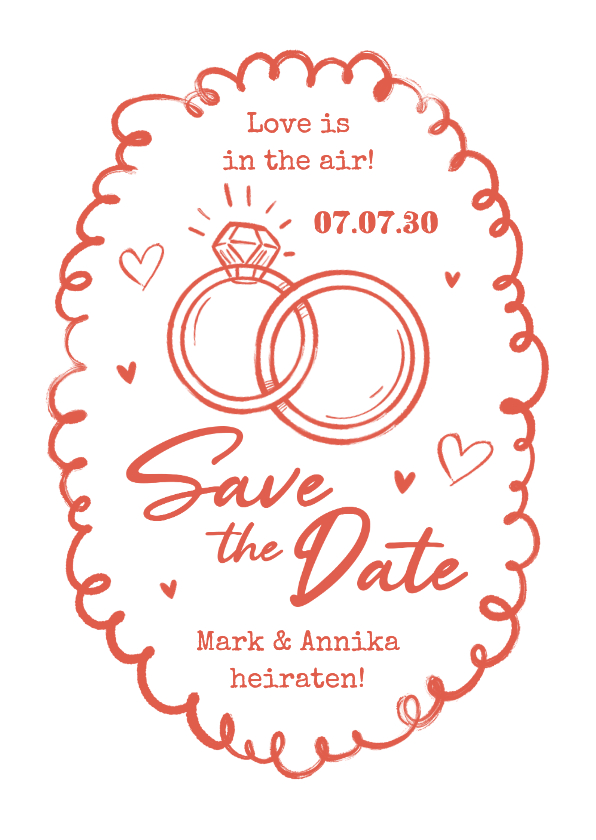 Save the Date Karte Doodles mit Ringen - Hochzeitskarten Hochzeitskarten - Save the Date Karte Doodles mit Ringen