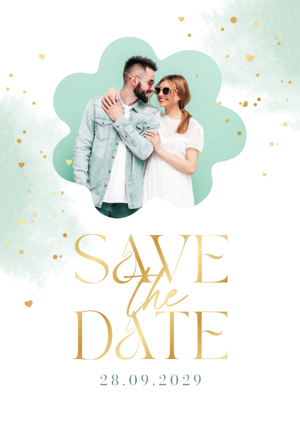 Hochzeitskarten - Save-The-Date-Karte Foto auf mintgrünem Aquarell