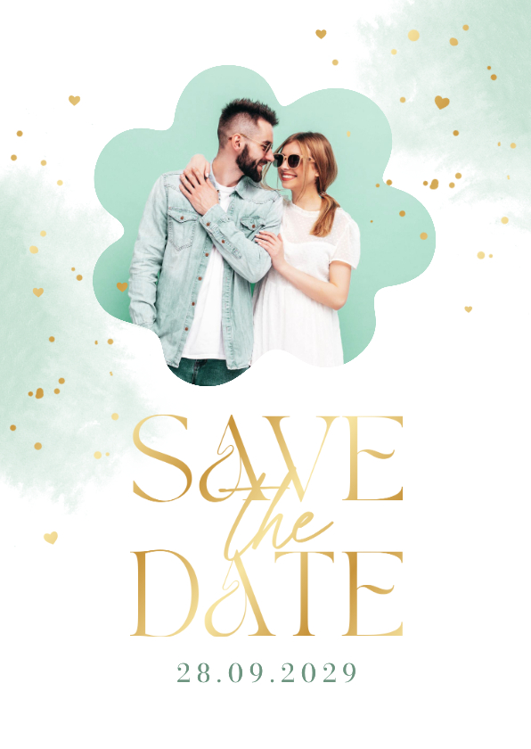 Hochzeitskarten - Save-The-Date-Karte Foto auf mintgrünem Aquarell