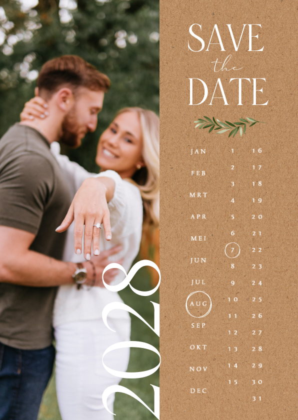 Hochzeitskarten - Save-the-Date-Karte Foto & Kalender auf Kraftpapier