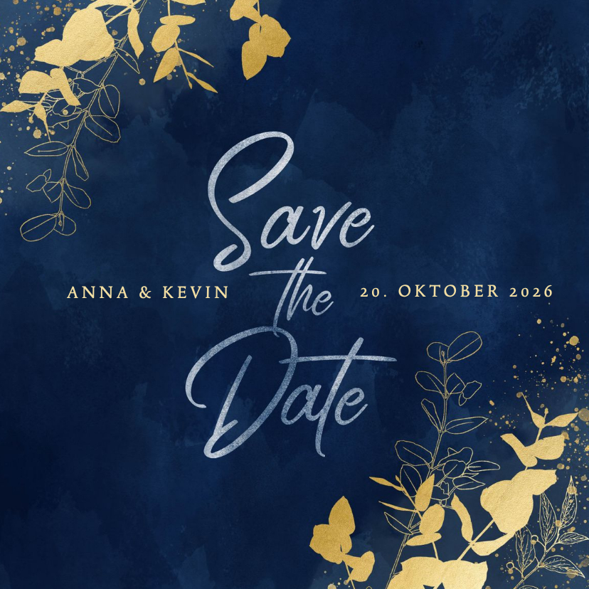 Hochzeitskarten - Save-the-Date-Karte Hochzeit Eukalyptus Goldlook