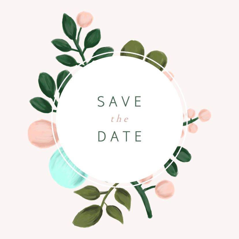 Hochzeitskarten - Save-the-Date-Karte Hochzeit gezeichneter Blumenkranz