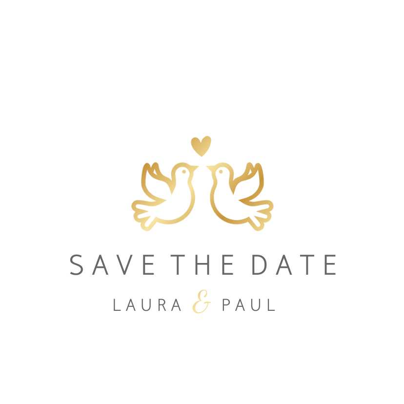 Save-the-Date-Karte Hochzeit mit goldenen Tauben und Herz
