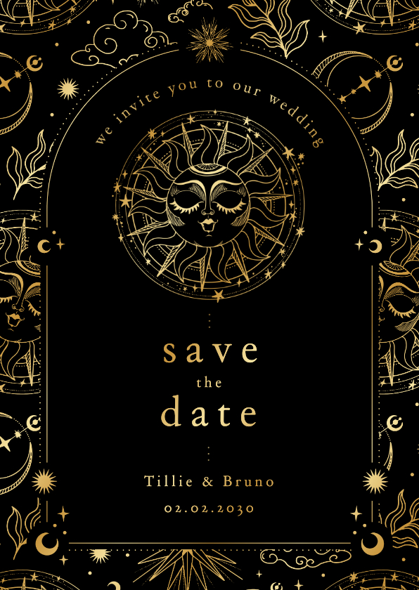 Hochzeitskarten - Save the Date Karte Hochzeit Tattoo Astrologie Sonne