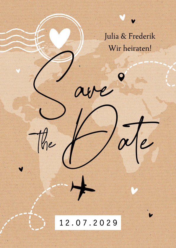 Hochzeitskarten - Save-the-Date-Karte Kraftpapier Weltreise