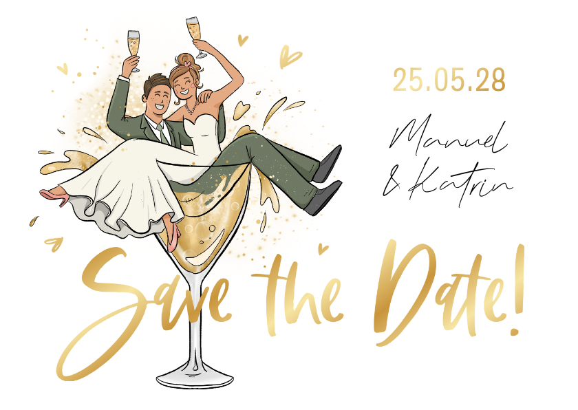 Hochzeitskarten - Save-the-Date-Karte lustiges Brautpaar in Glas