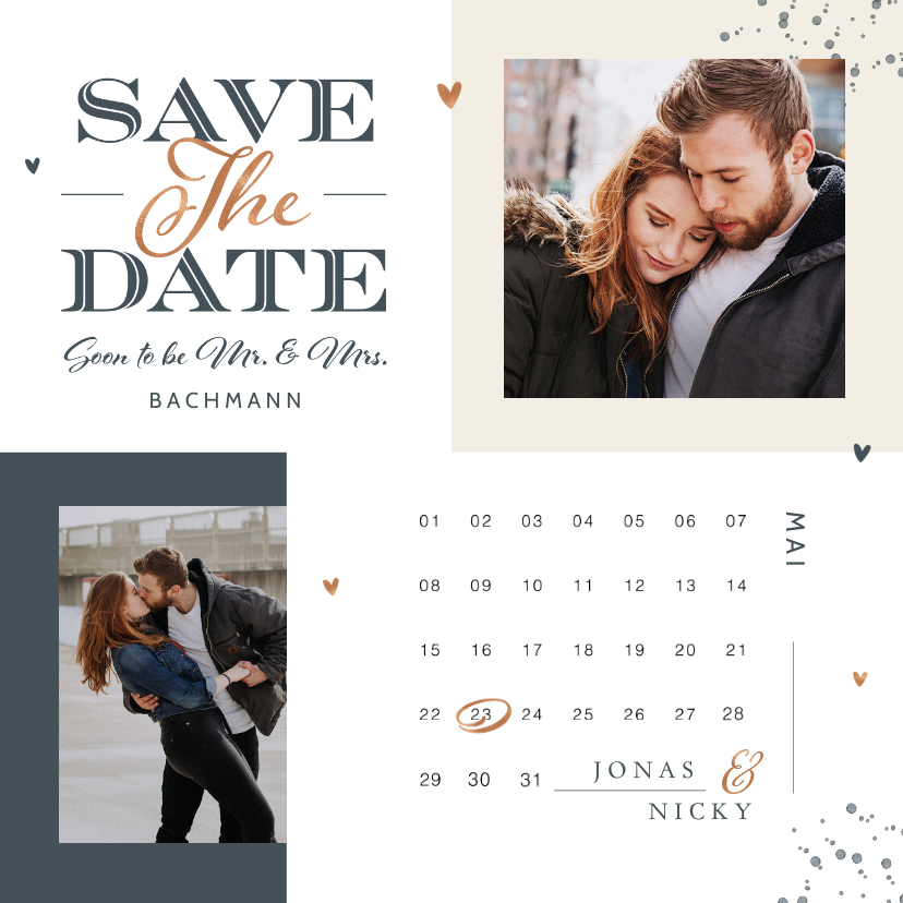 Hochzeitskarten - Save-the-Date-Karte mit Fotos grafisch