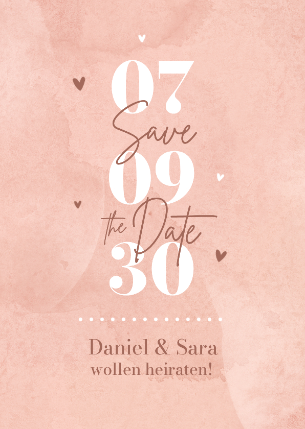 Hochzeitskarten - Save-the-Date Karte rosa Aquarell großer Typografie