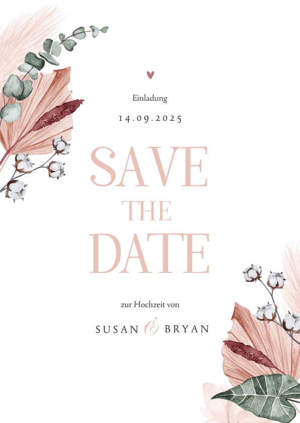 Hochzeitskarten - Save-the-Date-Karte Trockenblumen stilvoll Foto innen