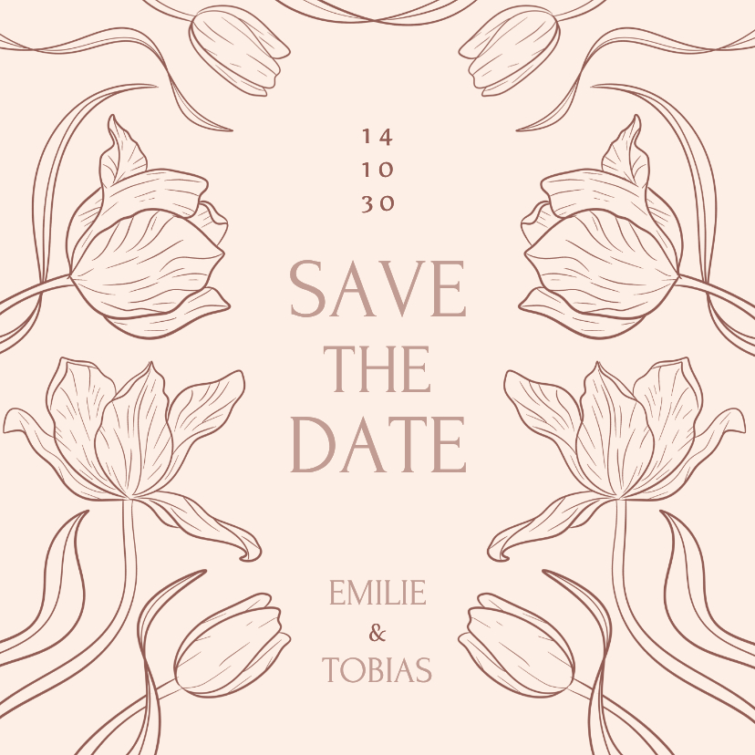 Save The Date Karte Tulpen Linienzeichnung Beige Hochzeit - Hochzeitskarten Hochzeitskarten - Save The Date Karte Tulpen Linienzeichnung Beige Hochzeit