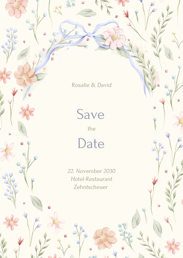 Save the Date Karte vintage Blumen und Schleife - Hochzeitskarten Hochzeitskarten - Save the Date Karte vintage Blumen und Schleife