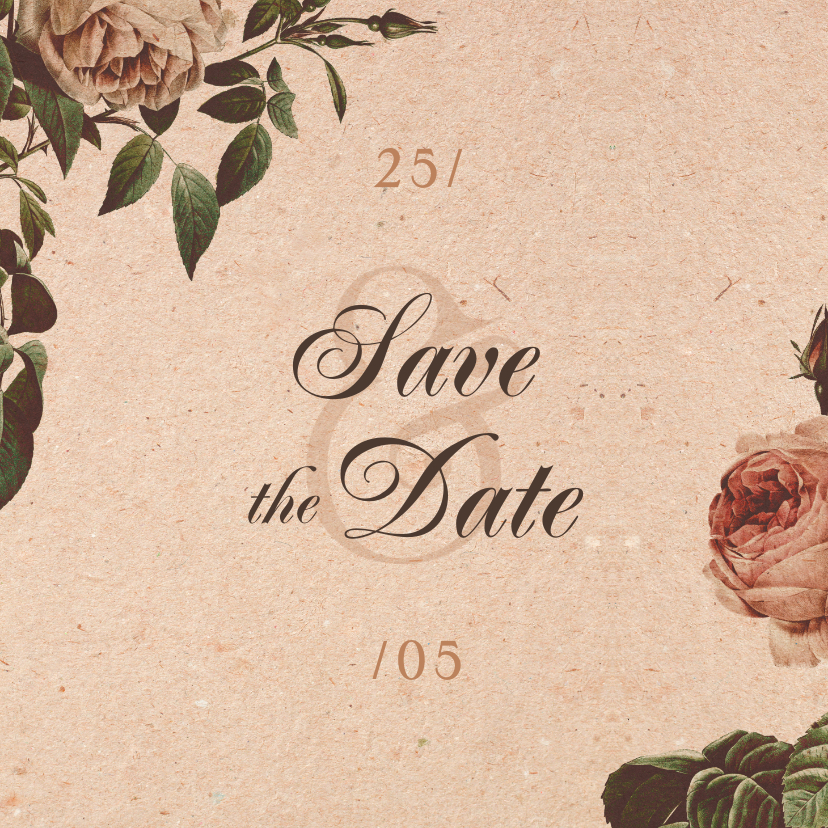 Hochzeitskarten - 'Save the Date' Karte Vintagerosen auf Kraftpapier