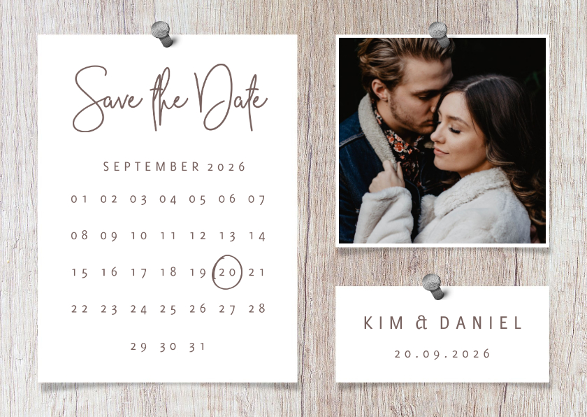 Hochzeitskarten - Save-the-Date-Karte zur Hochzeit Fotos auf Holz