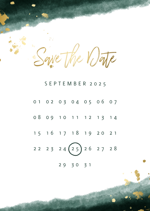 Hochzeitskarten - Save-the-Date-Karte zur Hochzeit mit Foto grün mit Kalender