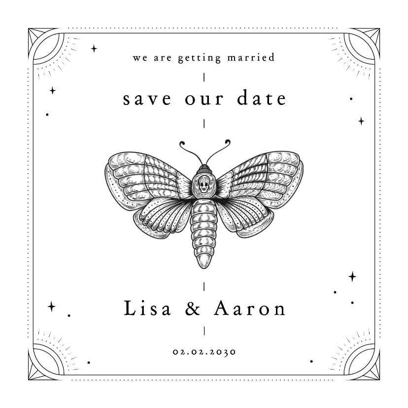 Save the Date Motte Tattoo schwarz weiß - Hochzeitskarten Hochzeitskarten - Save the Date Motte Tattoo schwarz weiß