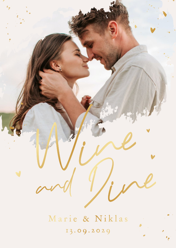 Speise-/Getränkekarte 'Wine and Dine' Foto und Goldschrift - Hochzeitskarten Hochzeitskarten - Speise-/Getränkekarte 'Wine and Dine' Foto und Goldschrift