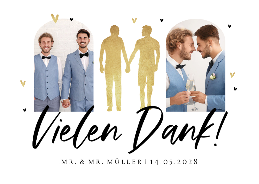Hochzeitskarten - Stilvolle Foto-Dankeskarte Hochzeit Männer in Silhouette