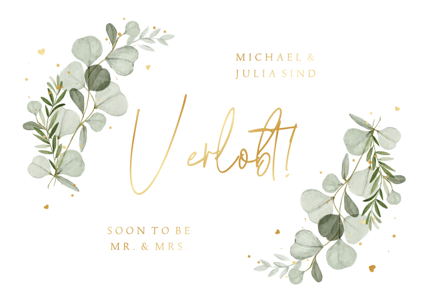 Verlobungskarte Aquarellzweige & Goldschrift - Hochzeitskarten Hochzeitskarten - Verlobungskarte Aquarellzweige & Goldschrift